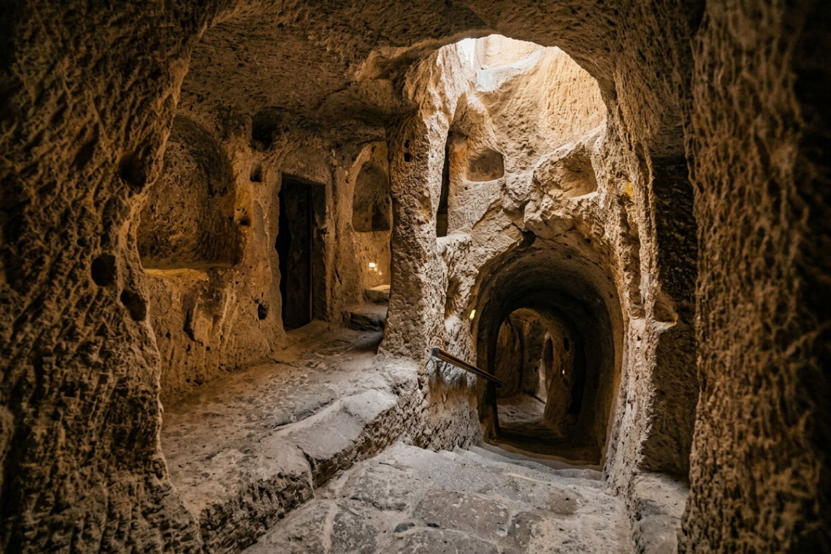 Panoramic view of Cappadocia valley with rock formations
