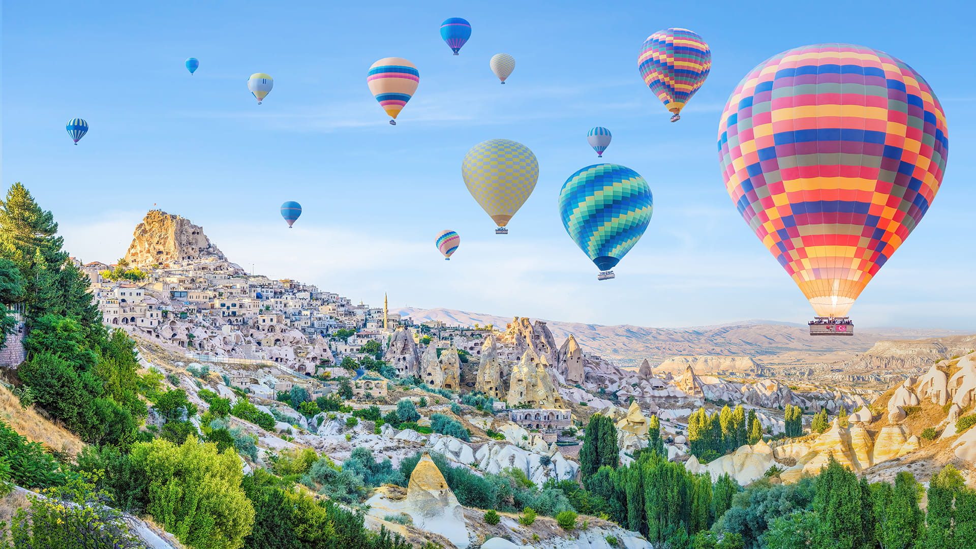 Hot air balloons at sunrise — newsletter background