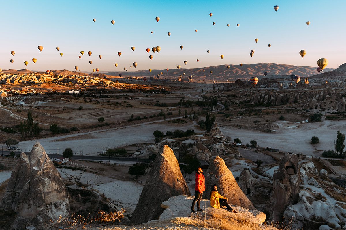 Watching balloons from Cappadocia viewpoint